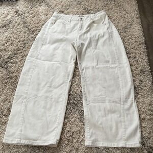 Luvamia White Wide Leg Denim Pants High Waisted Seam Detail XL LC7875018-P1